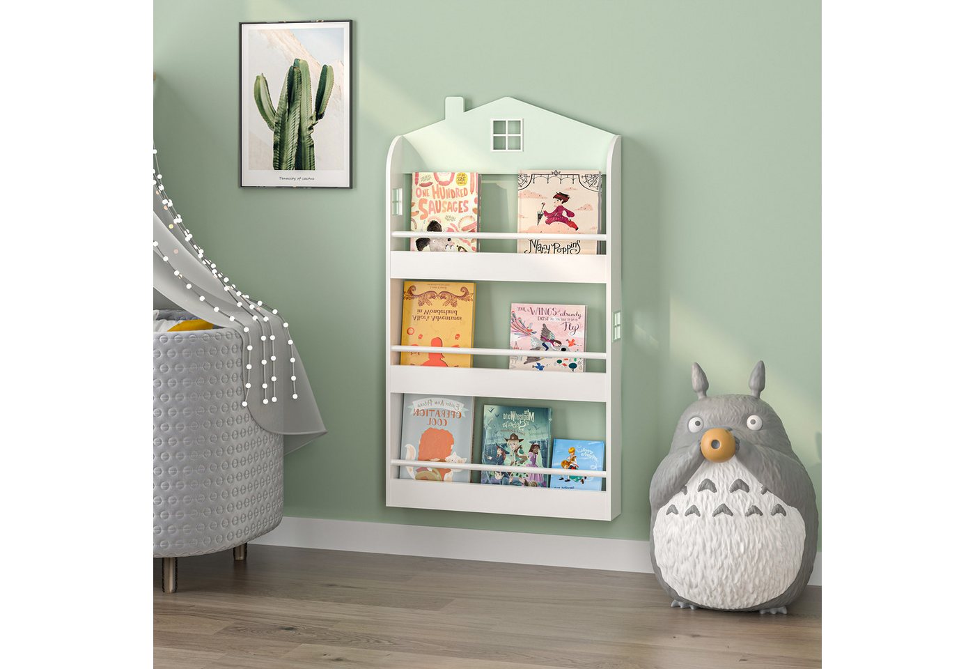 en.casa Kinderregal, »Vipsali« in Hausdesign 106 x 60 x 12 cm Mintgrün / Weiß Bild 5