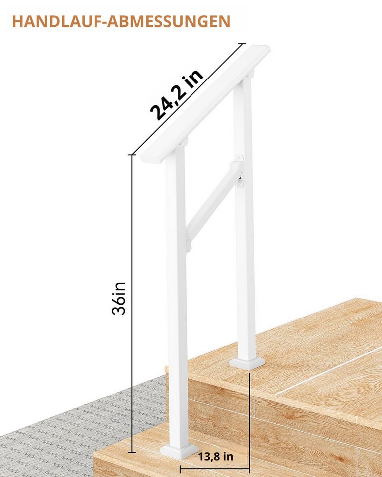 GarveeMore Treppengeländer Stabile Treppenhandläufe aus Aluminium & Eisen mit 2 Stufen, 90 cm Höhe, mit 2 Pfosten, 2-tlg., mit verstellbarer Höhe & Winkel, inkl. Befestigungsmaterial Bild 4