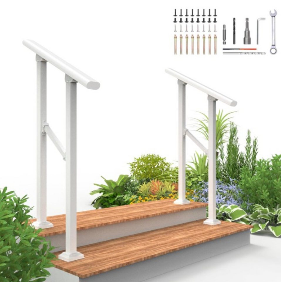GarveeMore Treppengeländer Stabile Treppenhandläufe aus Aluminium & Eisen mit 2 Stufen, 90 cm Höhe, mit 2 Pfosten, 2-tlg., mit verstellbarer Höhe & Winkel, inkl. Befestigungsmaterial Bild 5
