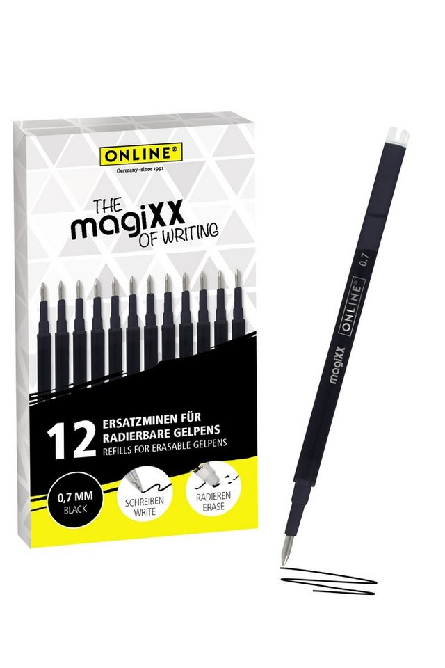 Online Pen Tintenroller magiXX Mine, (12x radierbare Ersatzminen schwarz für Gelschreiber), Nachfüll-Minen kompatibel mit Pilot Frixion, magiXX Gelstift Bild 2