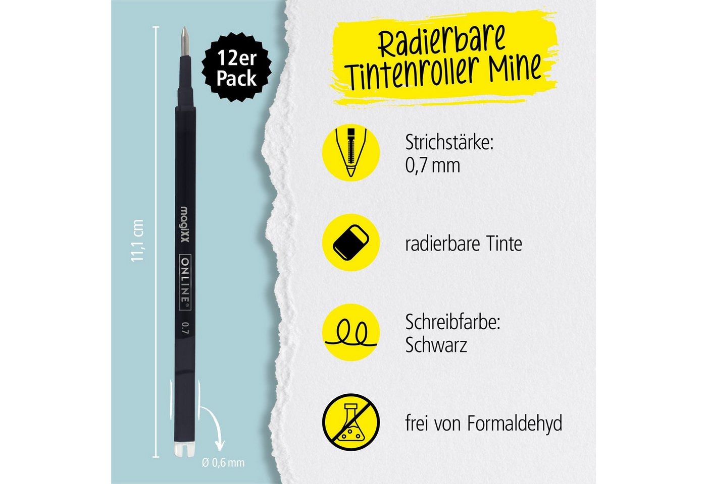 Online Pen Tintenroller magiXX Mine, (12x radierbare Ersatzminen schwarz für Gelschreiber), Nachfüll-Minen kompatibel mit Pilot Frixion, magiXX Gelstift Bild 4