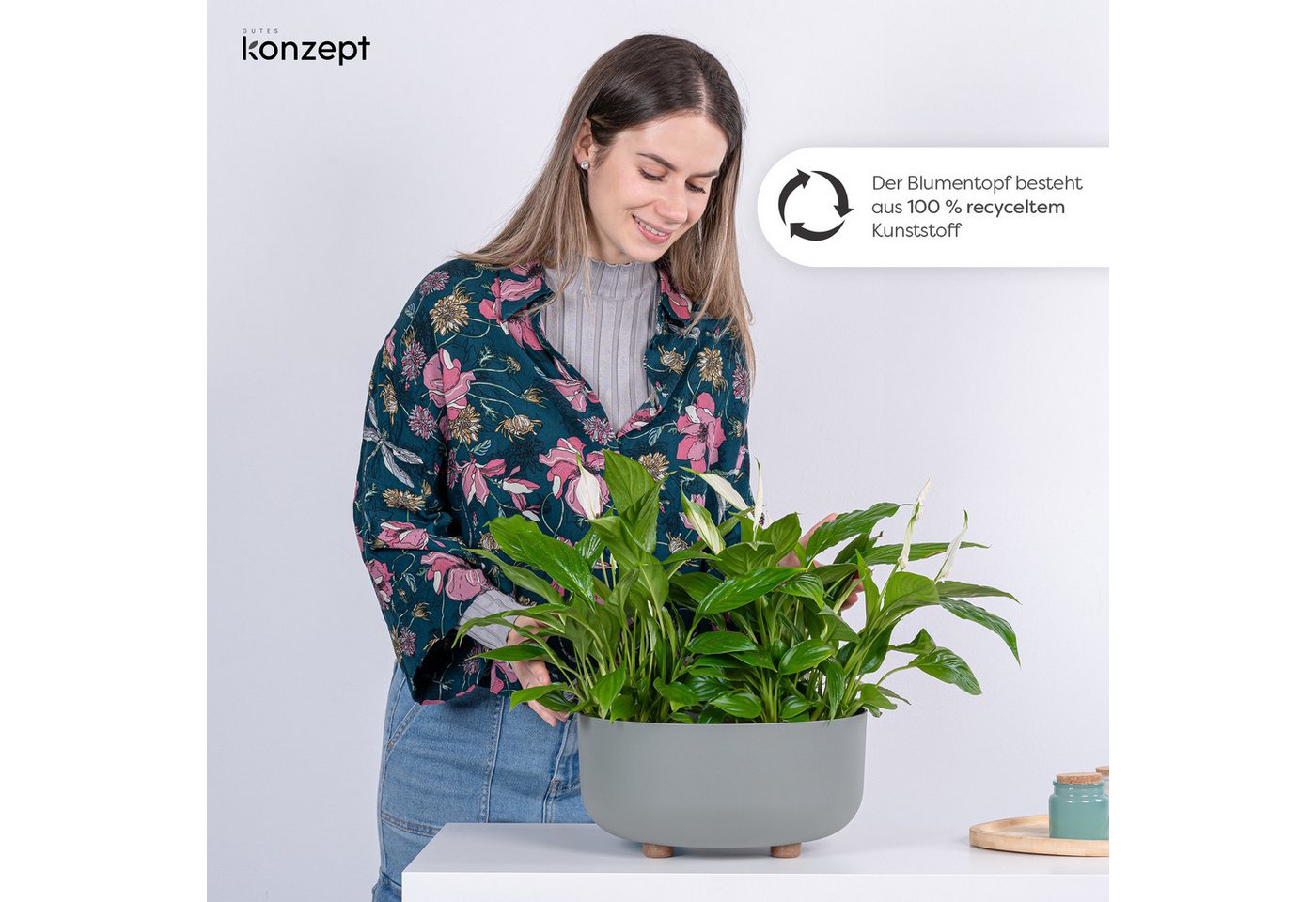 KONZEPT Blumentopf mit Füßen Ø 30 cm, Höhe 14 cm, für innen & außen, Kratzfest, Leicht, UV-beständig, Wetterfest, mit Füßen