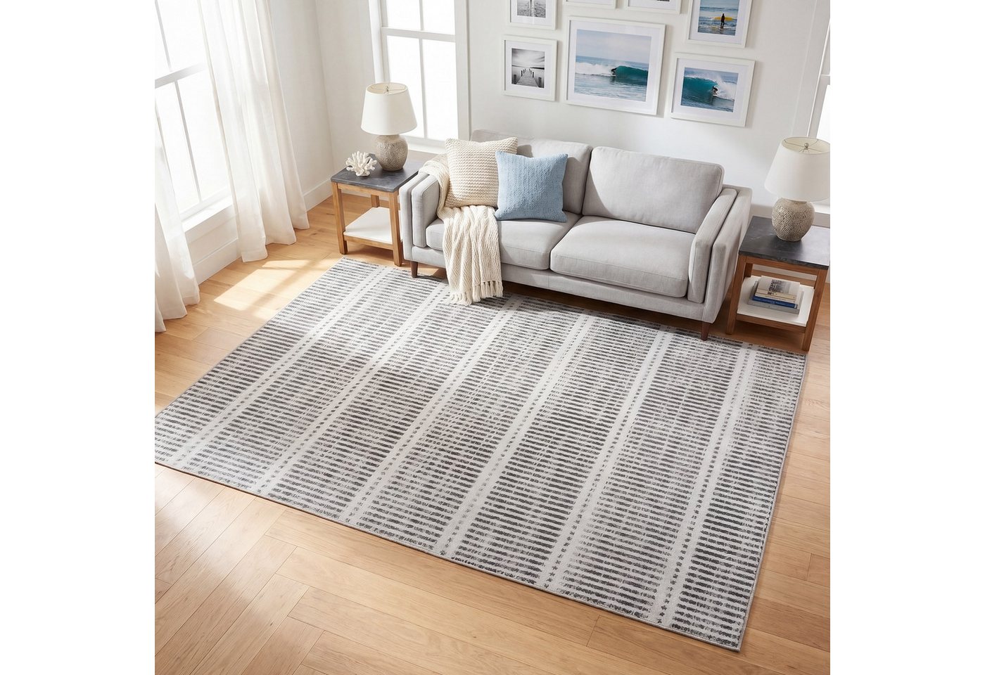 Tribesigns Teppich Waschbarer Kurzflor Teppich, ultradünn, rutschfest, 160 x 230cm, mit Streifen-Design im Landhausstil, für Wohnzimmer Bild 2