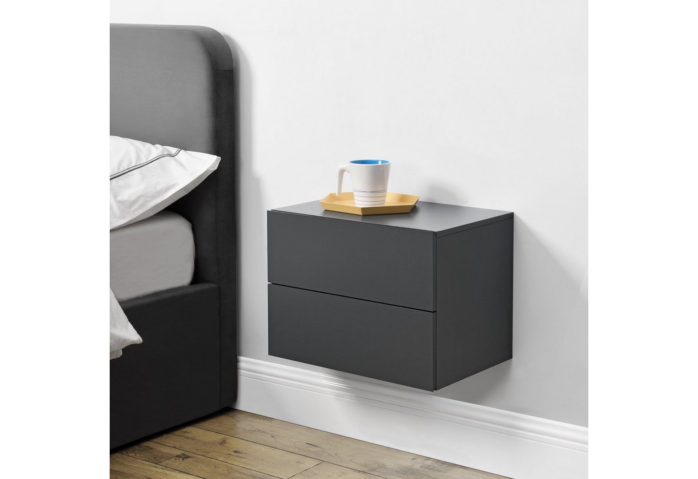 en.casa Hängeschrank »Ampfing« Wandschrank mit 2 Schubladen 40x29x30 cm Dunkelgrau