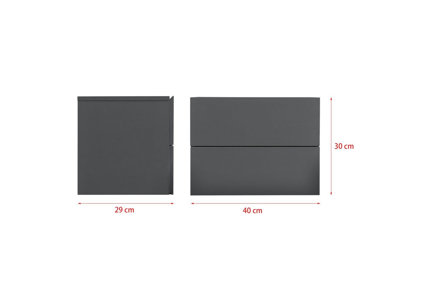 en.casa Hängeschrank »Ampfing« Wandschrank mit 2 Schubladen 40x29x30 cm Dunkelgrau Bild 2