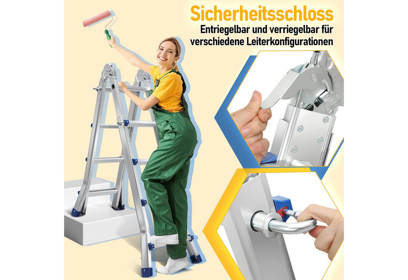 Clanmacy Vielzweckleiter Mehrzweckleiter Multifunktionsleiter 4x4 Alu Teleskopleiter 513cm