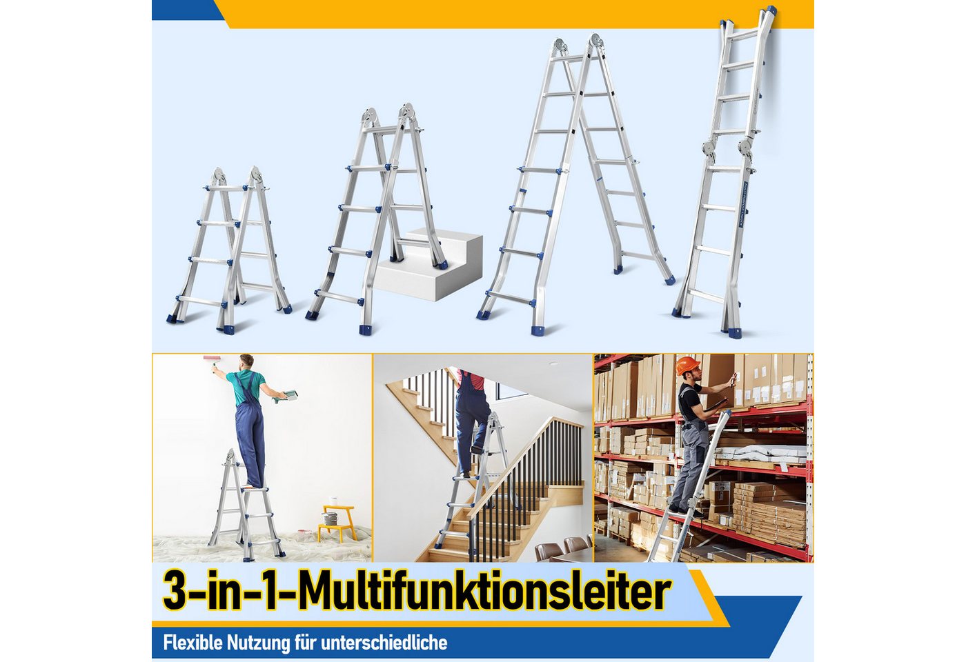 Clanmacy Vielzweckleiter Mehrzweckleiter Multifunktionsleiter 4x4 Alu Teleskopleiter 513cm Bild 3