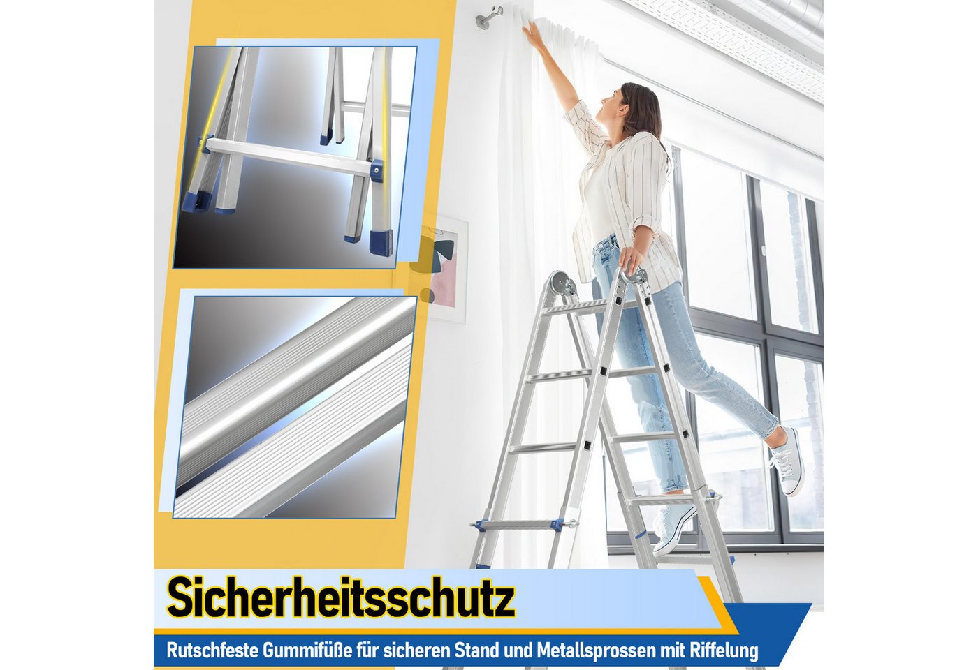 Clanmacy Vielzweckleiter Mehrzweckleiter Multifunktionsleiter 4x4 Alu Teleskopleiter 513cm Bild 4
