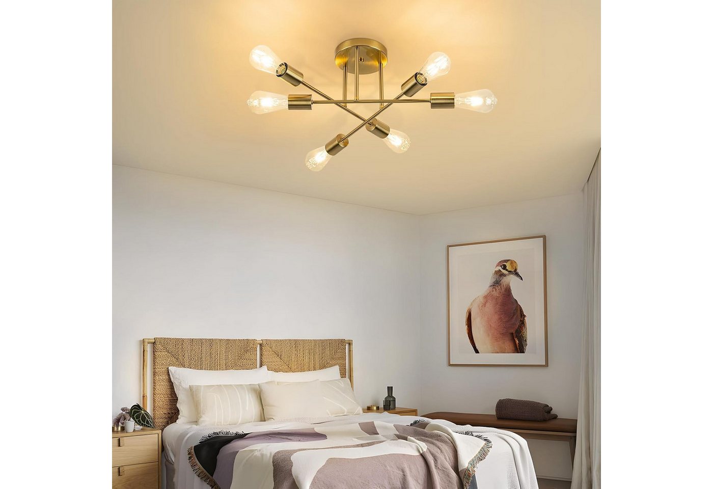 ZMH Deckenleuchte 6-flammig, E27 Deckenlampe im Vintage-Retro Design, Metall, ohne Leuchtmittel, für Wohnzimmer und Schlafzimmer