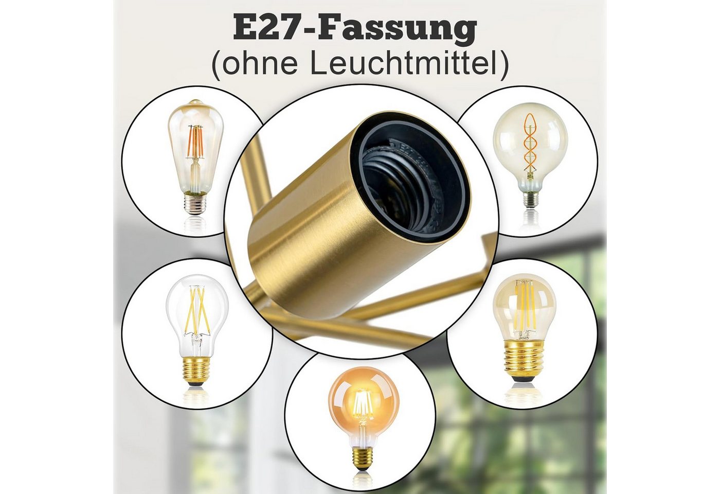 ZMH Deckenleuchte 6-flammig, E27 Deckenlampe im Vintage-Retro Design, Metall, ohne Leuchtmittel, für Wohnzimmer und Schlafzimmer Bild 4
