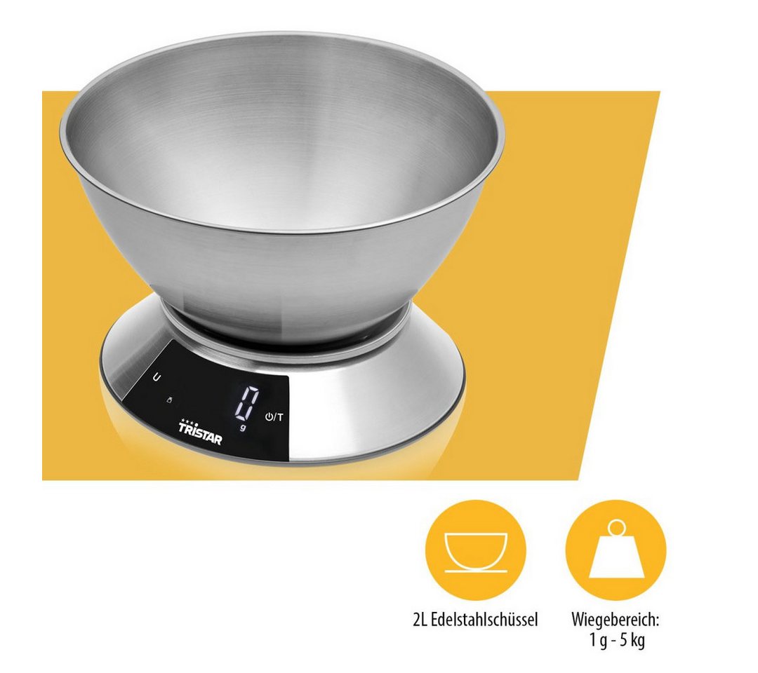 Tristar Küchenwaage Tristar KW-2453 Küchenwaage – Präzise – 2L Messbecher, Maximale Kapazität 5 kg - 2 L Messbecher