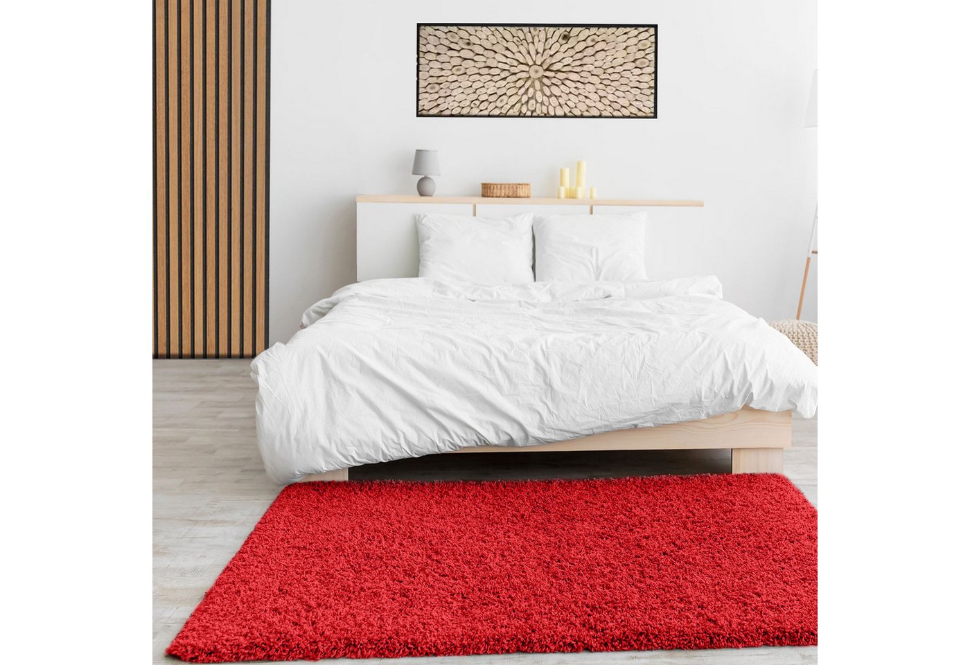 Vimoda Teppich Shaggy, Hochflor-Teppich Wohnzimmer in Rot, Rund, Höhe: 30 mm, Langflor, Läufer, Einfarbig, Schlafzimmer, Kinderzimmer, klassisch Bild 3