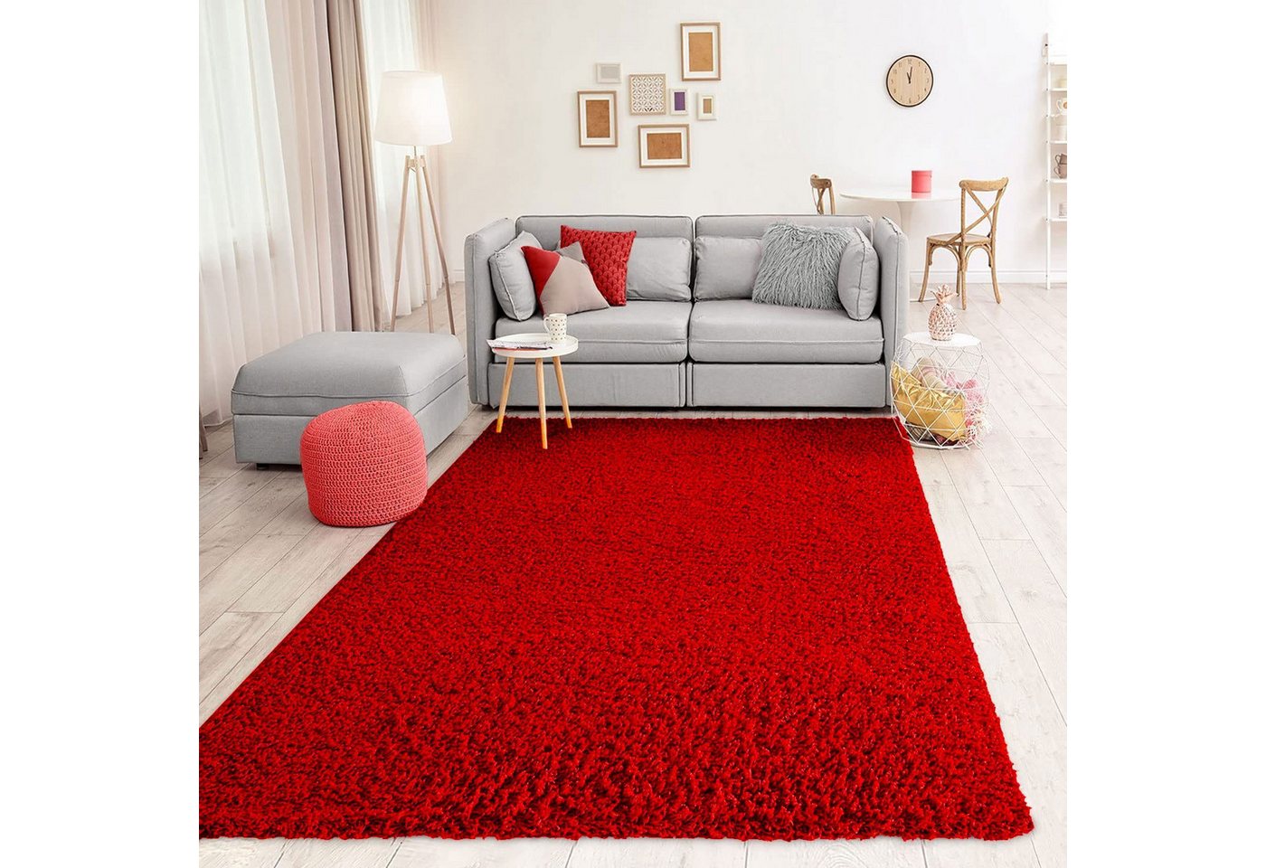 Vimoda Teppich Shaggy, Hochflor-Teppich Wohnzimmer in Rot, Rund, Höhe: 30 mm, Langflor, Läufer, Einfarbig, Schlafzimmer, Kinderzimmer, klassisch Bild 5
