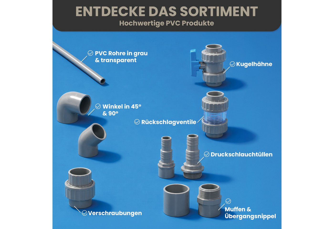 HAF Rohrverbinder 1-10x PVC Winkel 90° 50mm Klebemuffe x 2" Außengewinde PN16 Pool, Max. Arbeitsdruck 16 bar bei 20 C° Bild 3