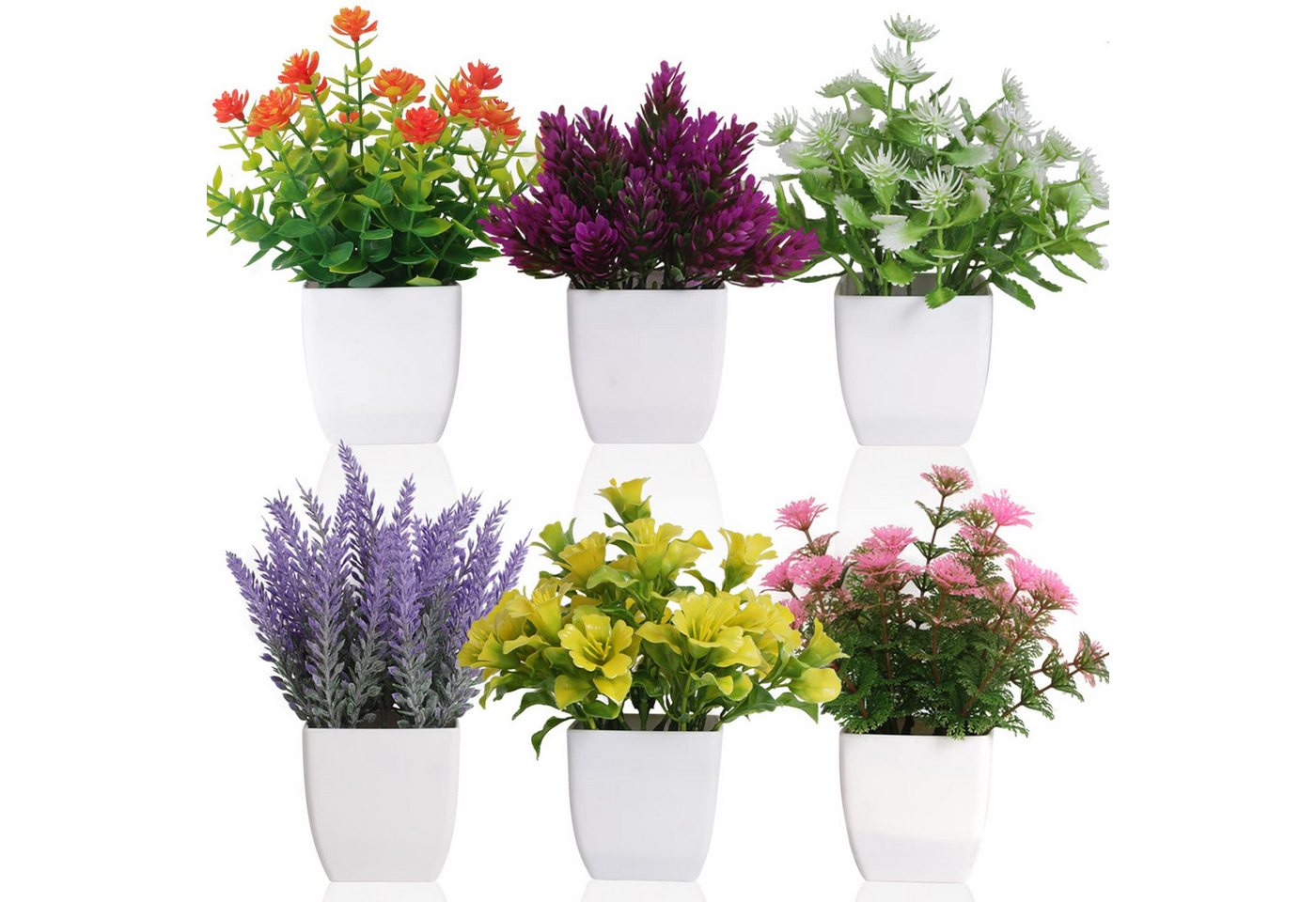 Künstliche Zimmerpflanze 6-teiliges Set künstlicher Blumentöpfe, Mini- Kunstpflanzen mit Topf, Coonoor, Tischdekoration Künstliche Zimmerpflanze für Zuhause/Büro/Draußen