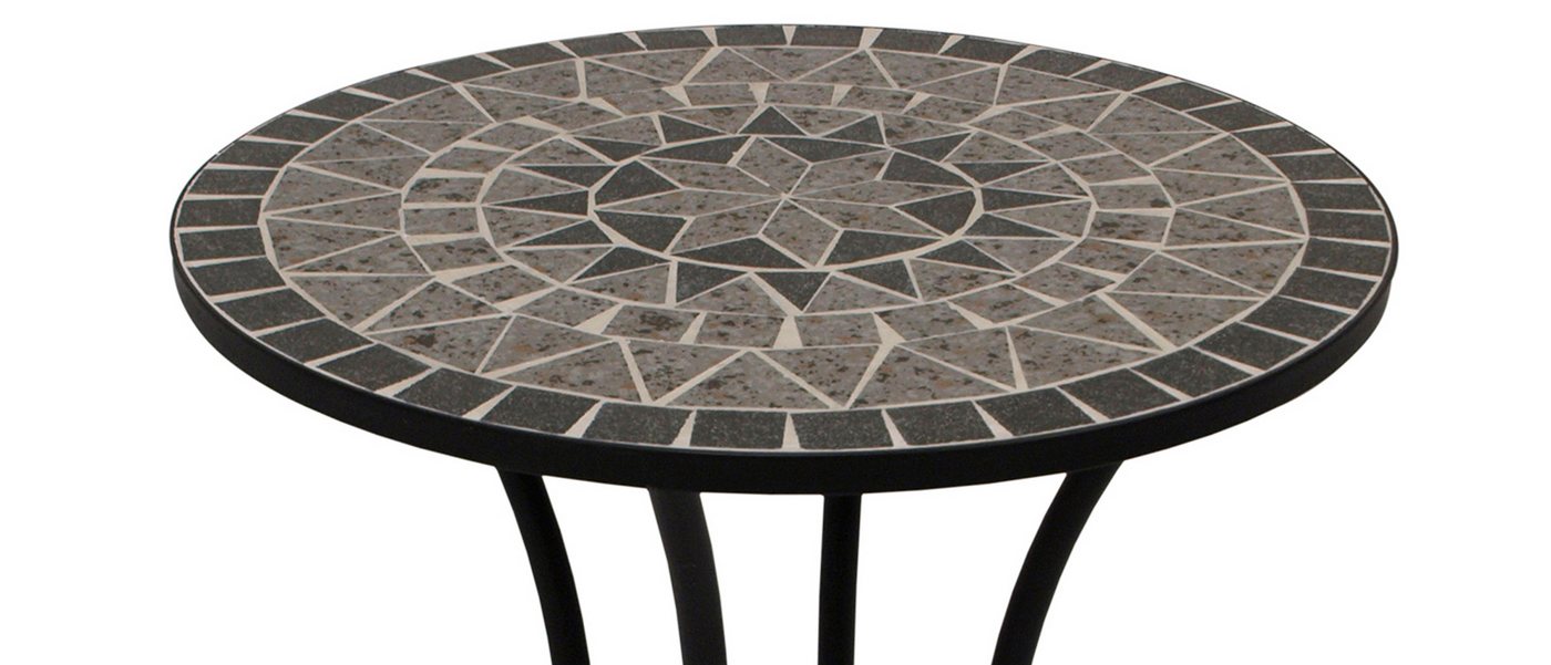 TPFGarden Gartentisch DERBY (Bistrotisch mit Mosaik-Tischplatte grau/weiss, Hochwertiges Gestell aus schwarz pulverbeschichtetem Eisen), Outdoor Esstisch - Terrassentisch - Maße (BxHxT): 60 x 70 x 60 cm
