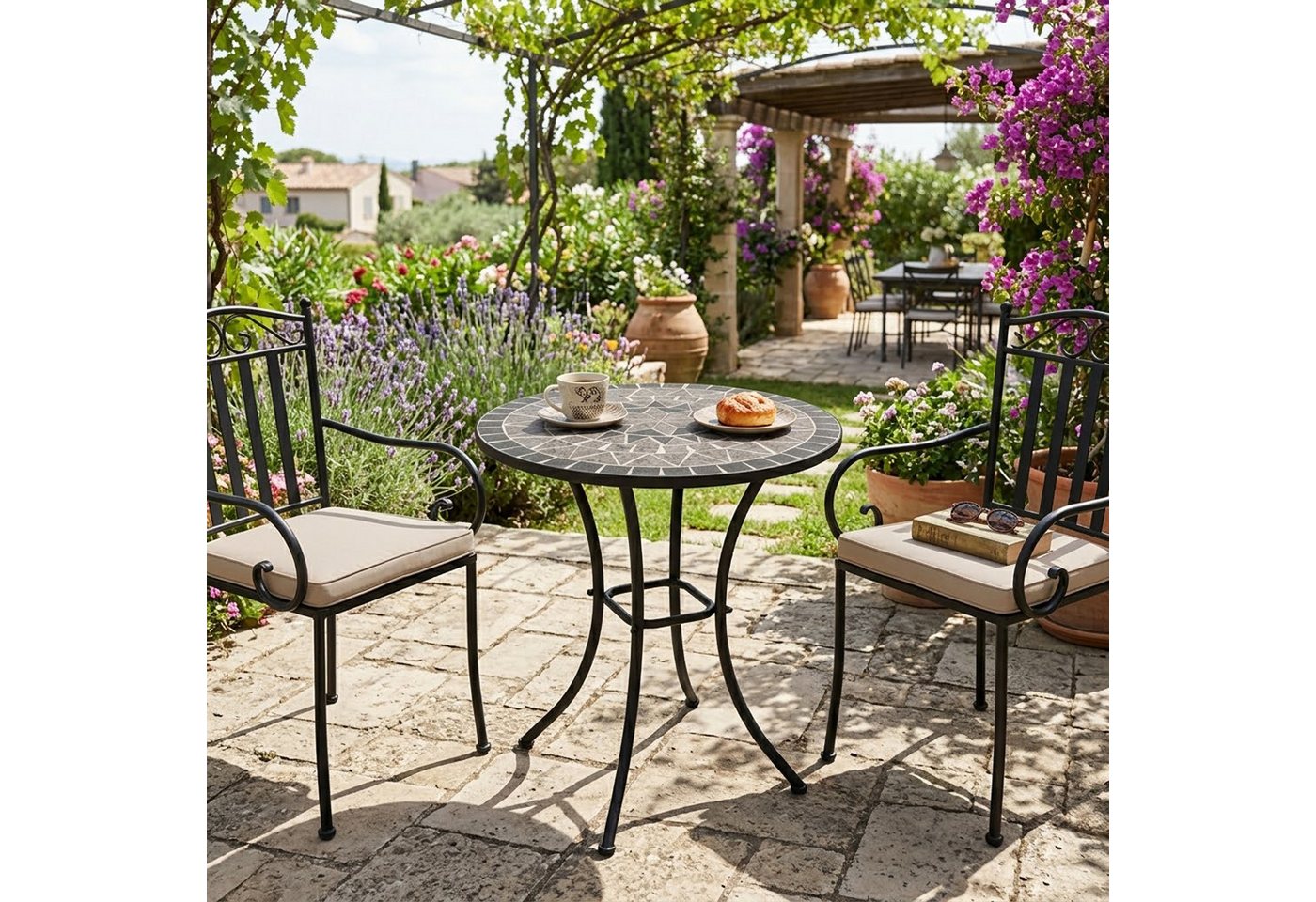TPFGarden Gartentisch DERBY (Bistrotisch mit Mosaik-Tischplatte grau/weiss, Hochwertiges Gestell aus schwarz pulverbeschichtetem Eisen), Outdoor Esstisch - Terrassentisch - Maße (BxHxT): 60 x 70 x 60 cm Bild 2