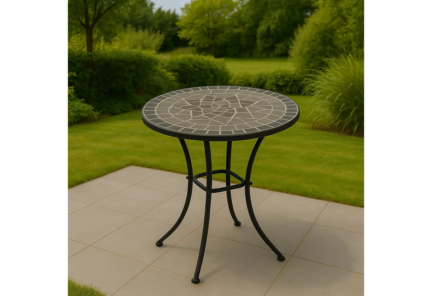 TPFGarden Gartentisch DERBY (Bistrotisch mit Mosaik-Tischplatte grau/weiss, Hochwertiges Gestell aus schwarz pulverbeschichtetem Eisen), Outdoor Esstisch - Terrassentisch - Maße (BxHxT): 60 x 70 x 60 cm Bild 3
