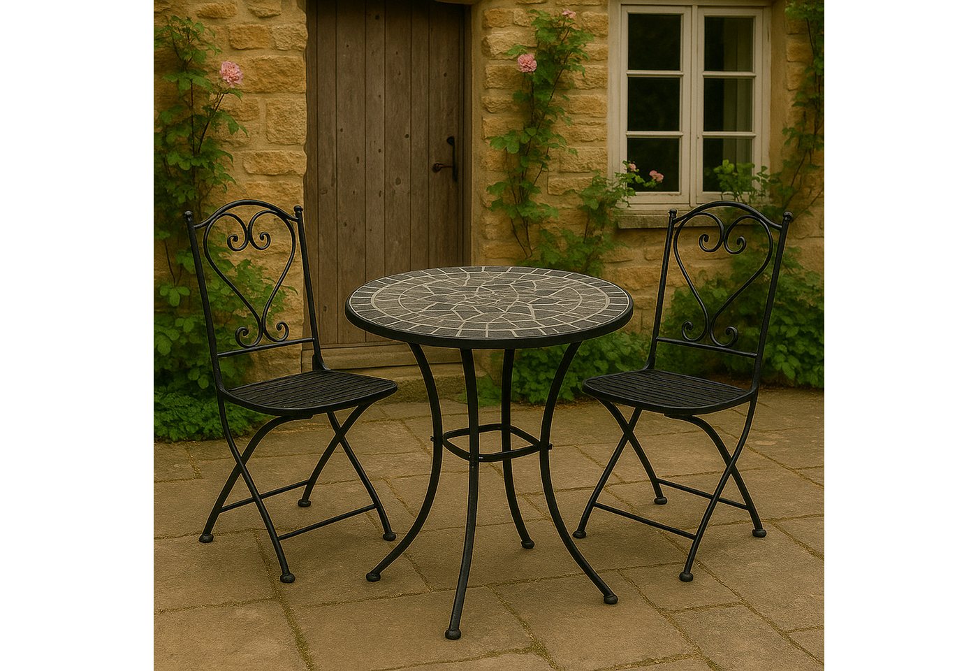 TPFGarden Gartentisch DERBY (Bistrotisch mit Mosaik-Tischplatte grau/weiss, Hochwertiges Gestell aus schwarz pulverbeschichtetem Eisen), Outdoor Esstisch - Terrassentisch - Maße (BxHxT): 60 x 70 x 60 cm Bild 4