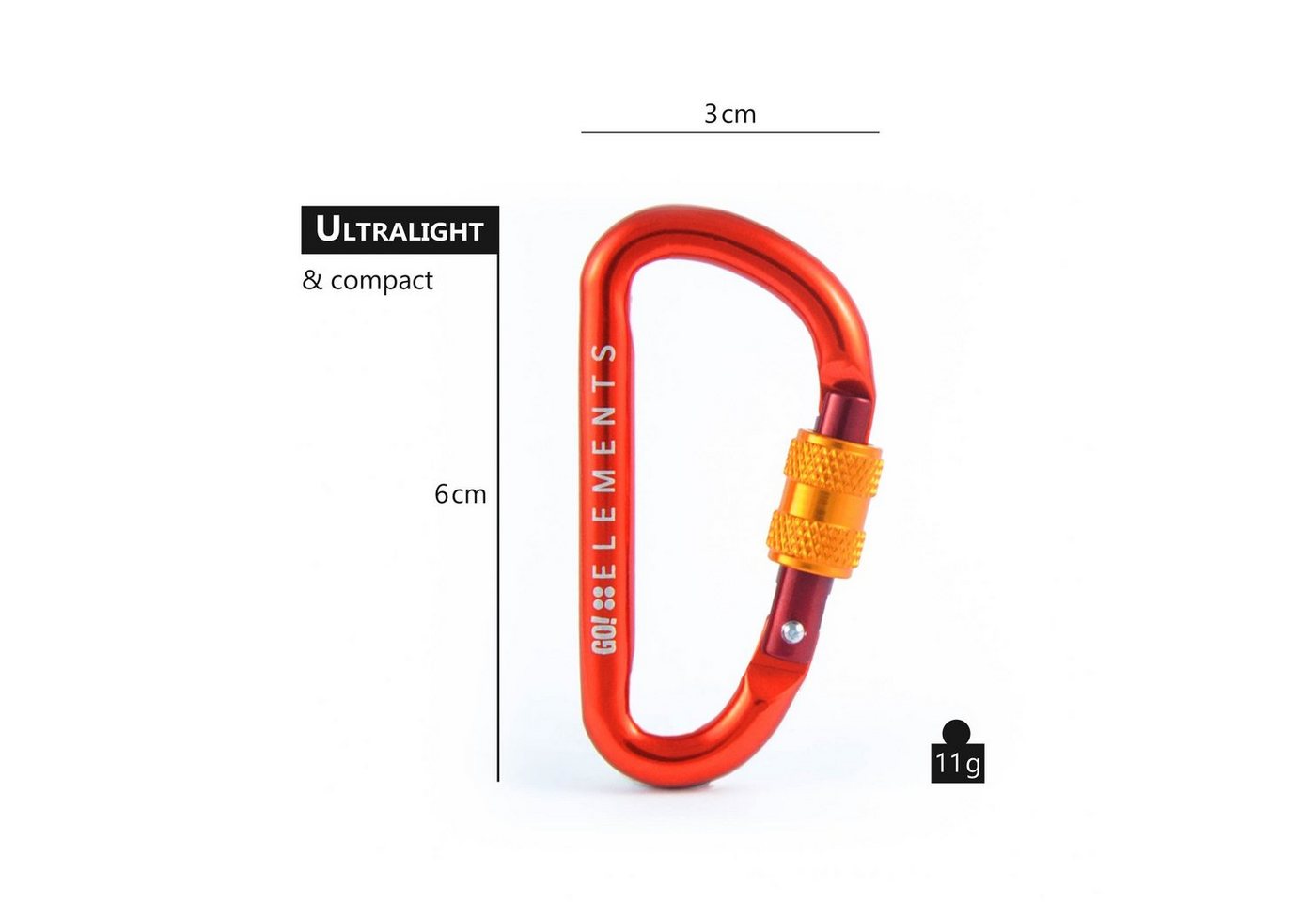 GO!elements Karabiner Micro 6, (6Stück), Schlüsselanhänger Mini Karabinerhaken klein mit Schraubverschluss