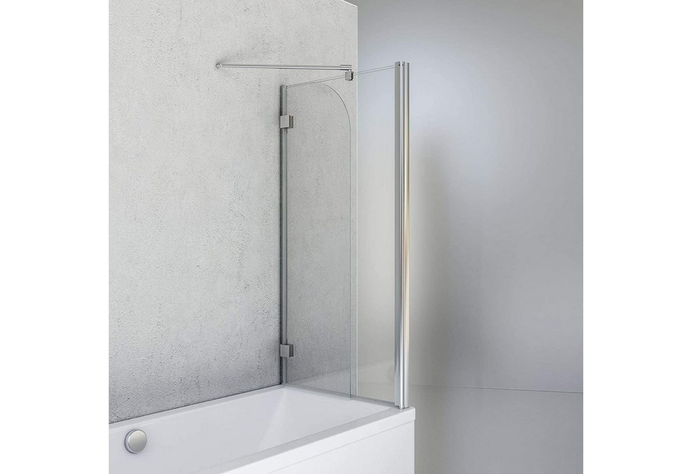 Schulte Badewannenfaltwand Angle 112 x 142 cm ESG, Glas, 2-teilig mit Festelement Chromoptik