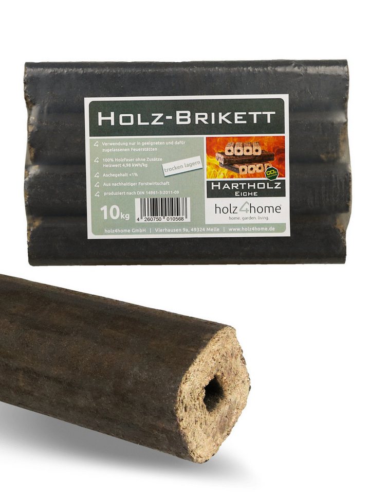holz4home® Holzbriketts Pini Kay Eichenbriketts I 100% ohne Zusätze I Briketts Kamin Brennholz, 10 kg, Mit Zugloch gepresst Bild 4