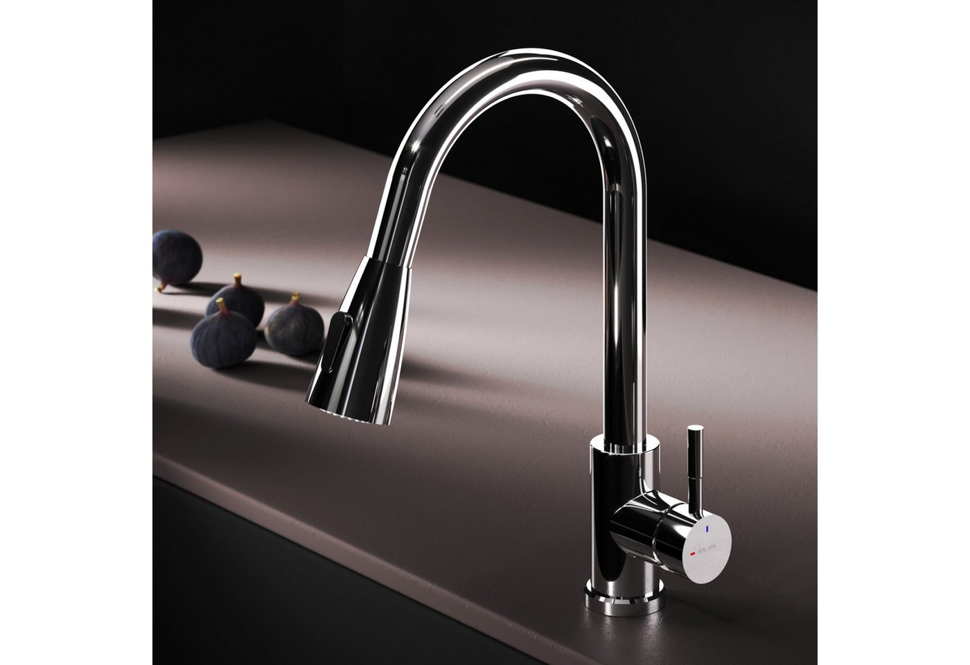 AM.PM Küchenarmatur X-JOY S Wasserhahn Drehbar Spülarmatur Spültischarmatur Küche (Einhebelmischer Misch-Armatur Mischarmatur, Mischbatterie mit ausziehbarer Brause Chrom Silber) ausziehbarer, flexibler und drehbarer Auslauf Bild 5