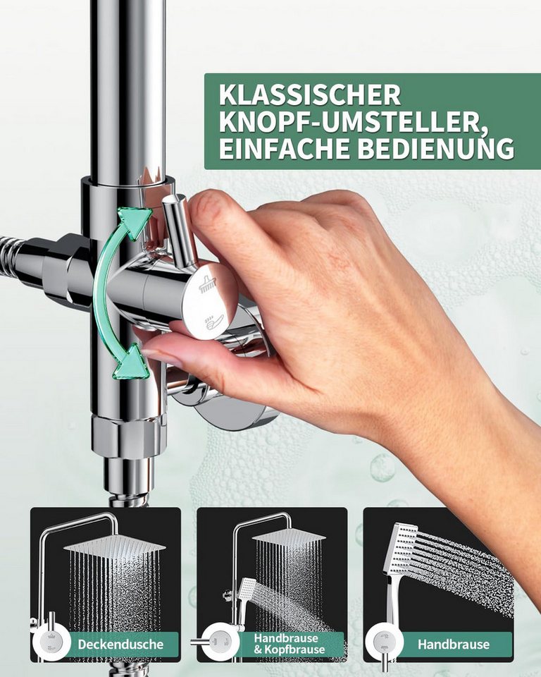 Rainsworth Duschsystem ohne Armatur, Höhe 25 cm, 3 Strahlart(en), 25cm Rund Regendusche und 3 Strahlarten Duschkopf