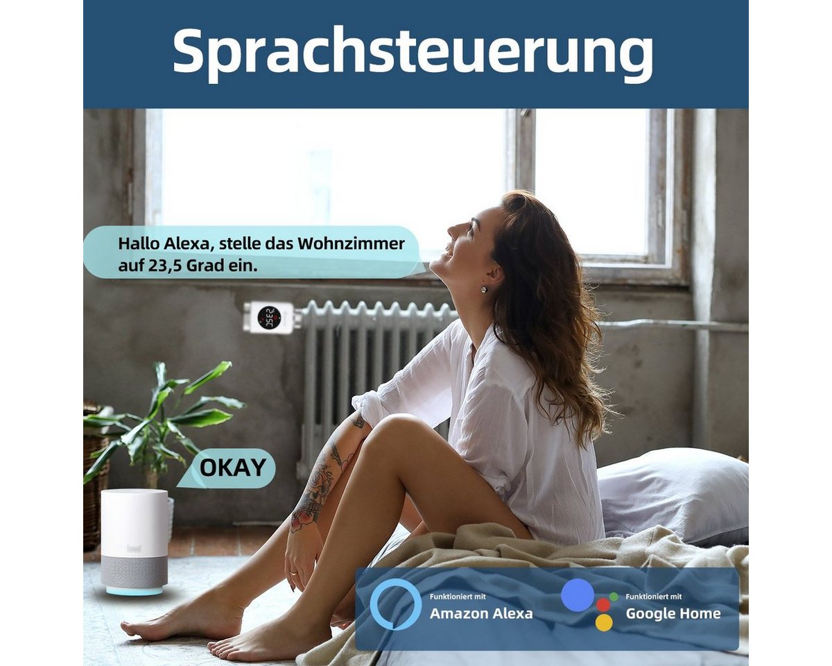 Salcar Heizkörperthermostat Heizkörperthermostat TRV801W Thermostat Heizung Smart LCD WiFi, Thermostat kompatibel mit Amazon Alexa & Google Assistant