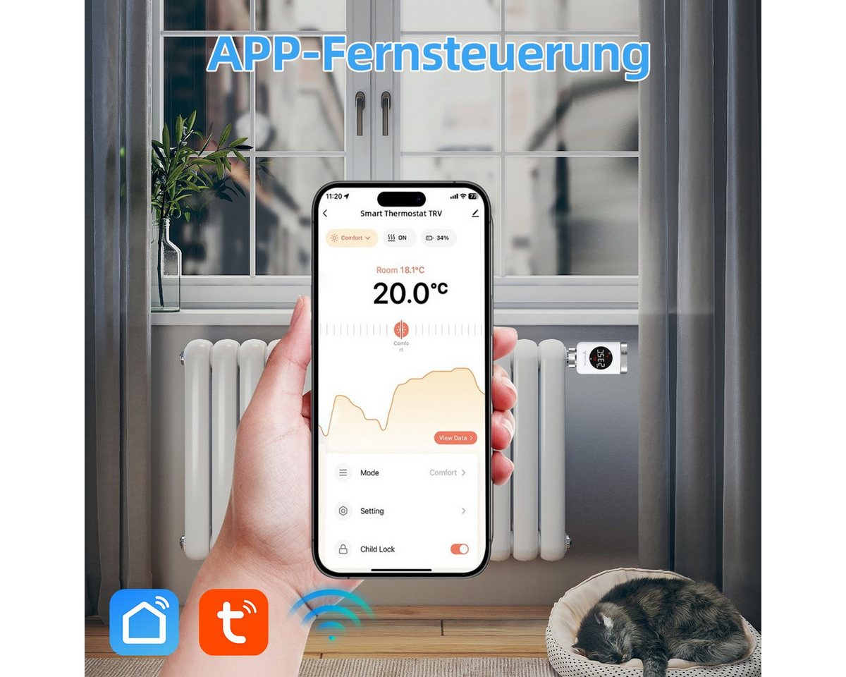Salcar Heizkörperthermostat Heizkörperthermostat TRV801W Thermostat Heizung Smart LCD WiFi, Thermostat kompatibel mit Amazon Alexa & Google Assistant Bild 2