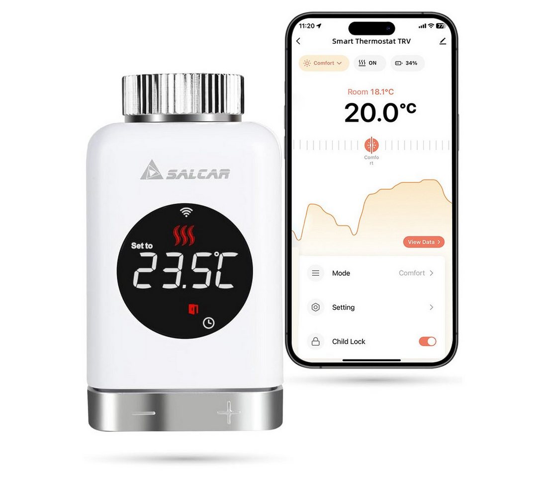 Salcar Heizkörperthermostat Heizkörperthermostat TRV801W Thermostat Heizung Smart LCD WiFi, Thermostat kompatibel mit Amazon Alexa & Google Assistant Bild 3