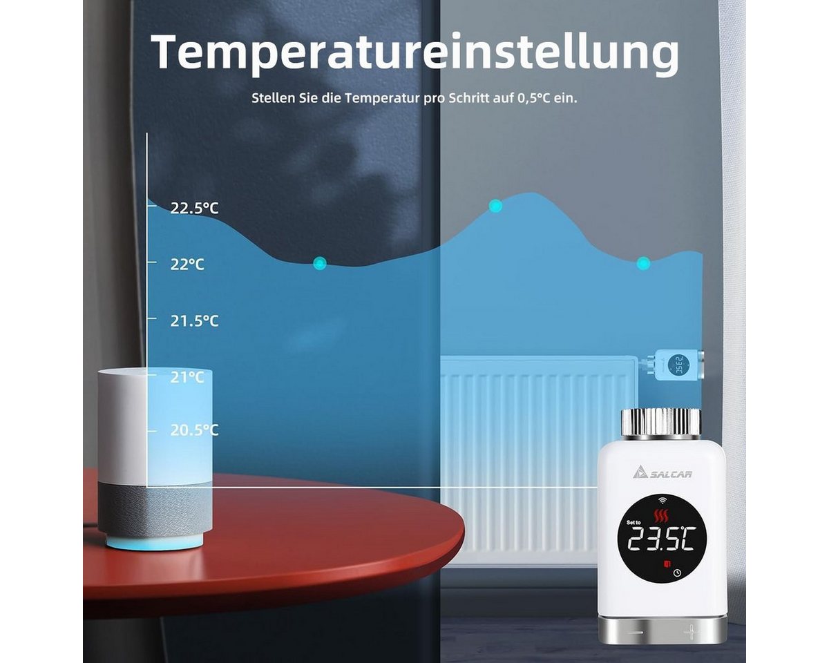 Salcar Heizkörperthermostat Heizkörperthermostat TRV801W Thermostat Heizung Smart LCD WiFi, Thermostat kompatibel mit Amazon Alexa & Google Assistant Bild 5