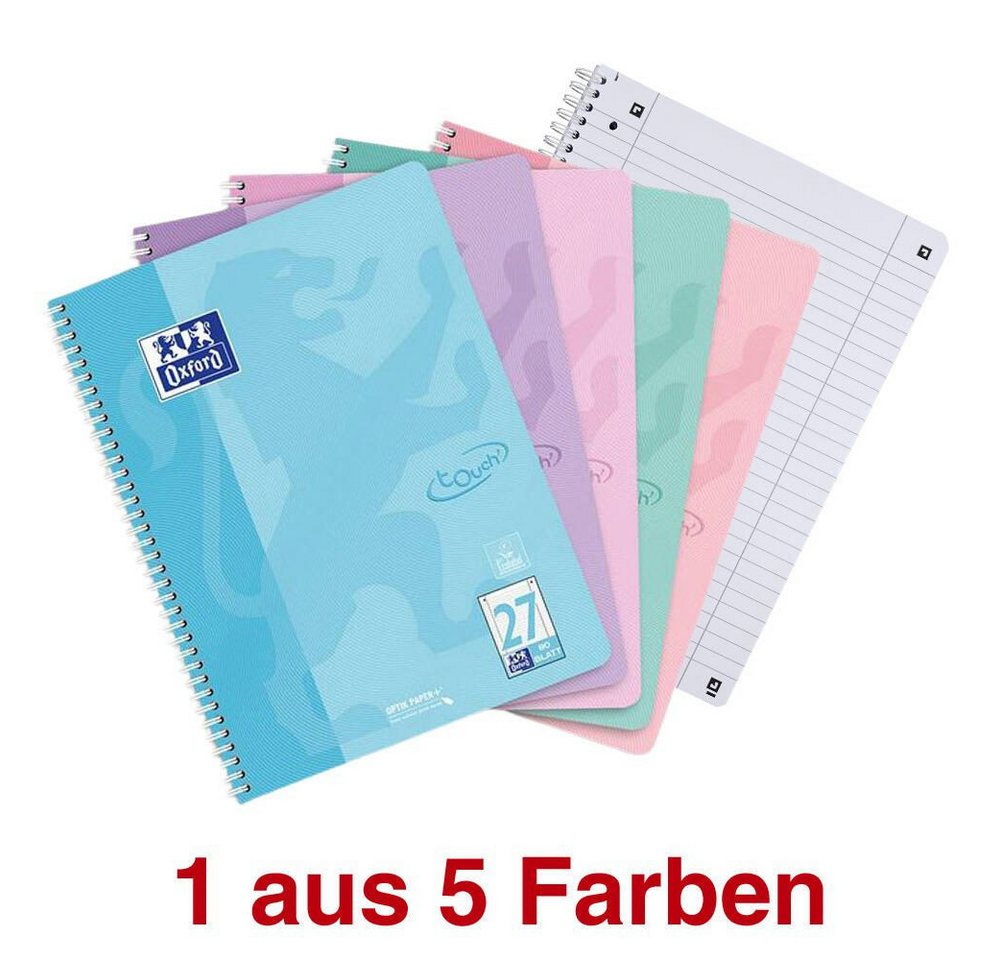 OXFORD Collegeblock Oxford TOUCH Collegeblock A4 80 Bl. liniert Pastell – Farbe zufällig -