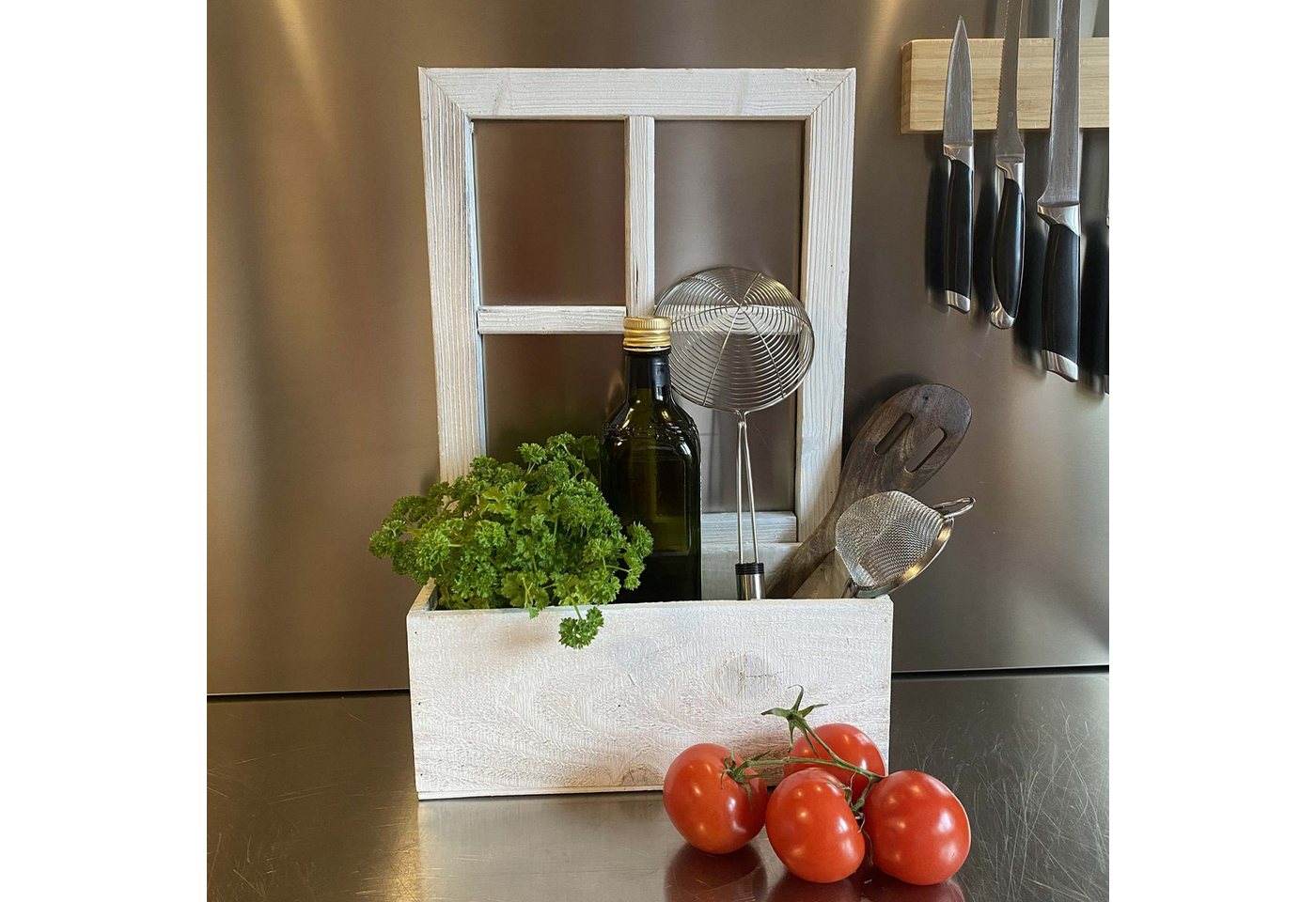 UNUS HOME Blumenkasten Deko Holzfenster mit Pflanzbank (1 St., 45cm hoch), Altholzoptik Fensterdeko
