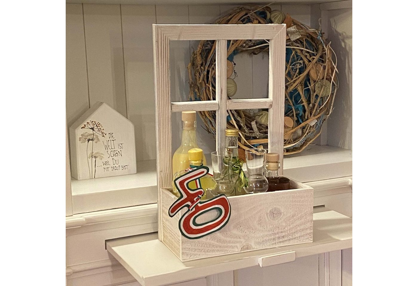 UNUS HOME Blumenkasten Deko Holzfenster mit Pflanzbank (1 St., 45cm hoch), Altholzoptik Fensterdeko Bild 4
