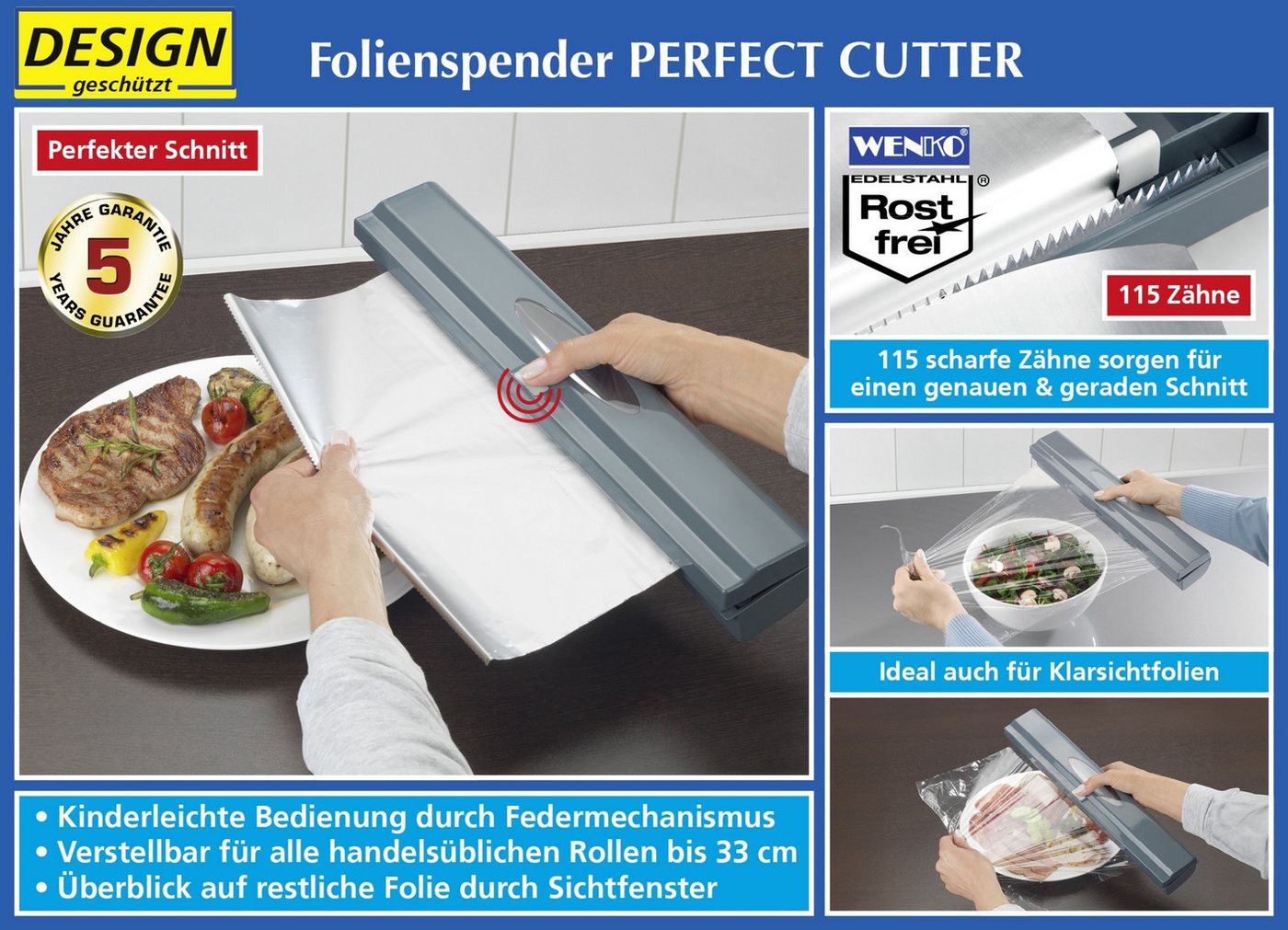 Maximex Folienspender Folienspender PERFECT CUTTER Farbe anthrazit, (1-St), Edelstahl
