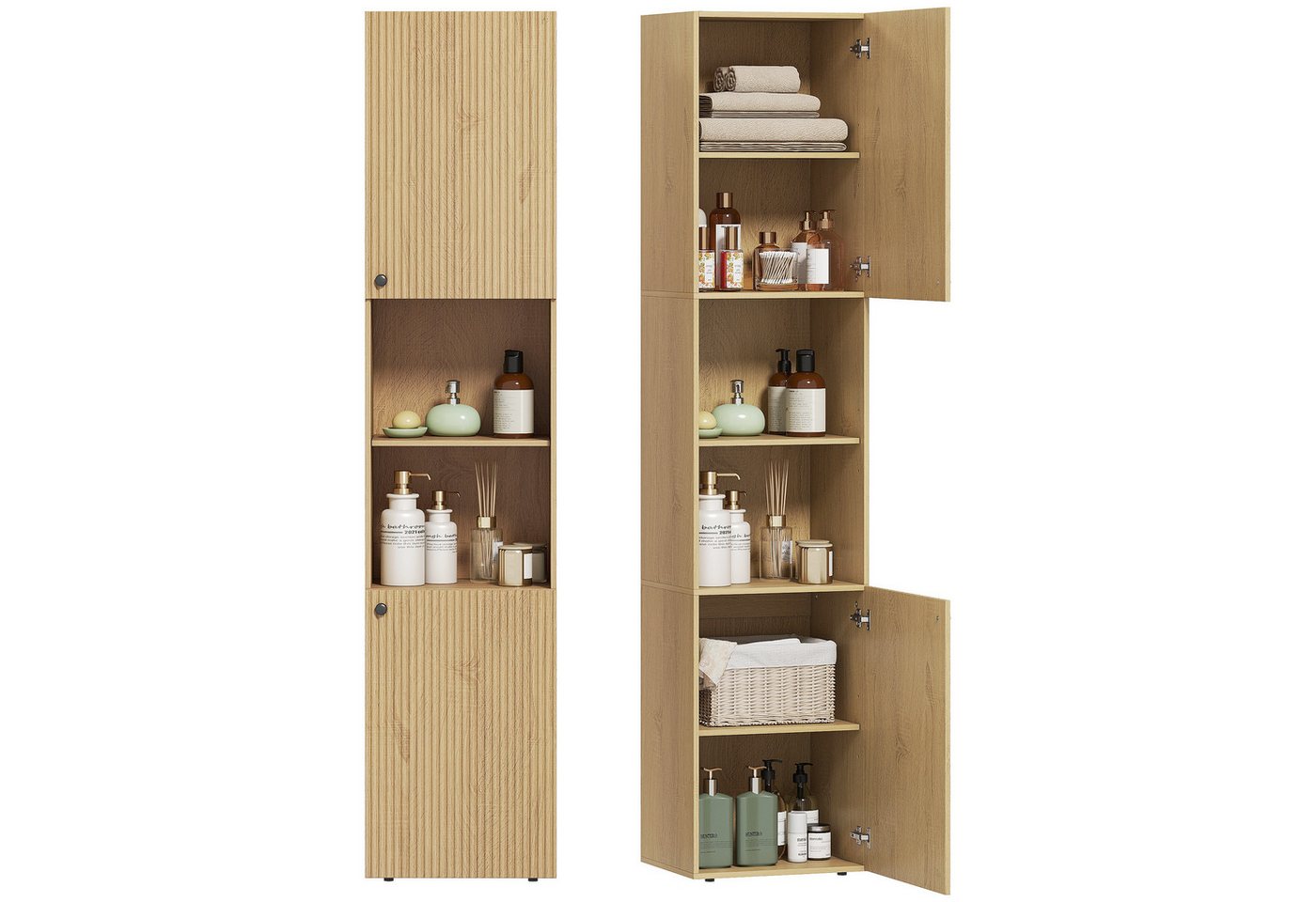 HOMCOM Badkommode Badezimmerschrank mit 2 Türen, 2 offenen Fächern Wohnzimmer (Badschrank, 1 St., Hochschrank), für Badezimmer, Eiche Bild 2