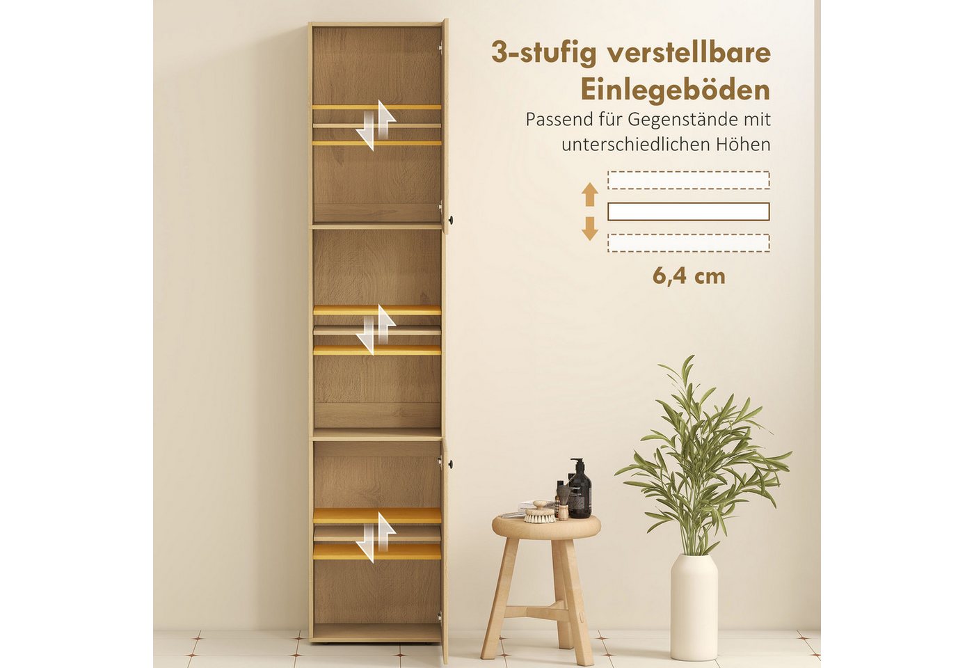 HOMCOM Badkommode Badezimmerschrank mit 2 Türen, 2 offenen Fächern Wohnzimmer (Badschrank, 1 St., Hochschrank), für Badezimmer, Eiche Bild 5