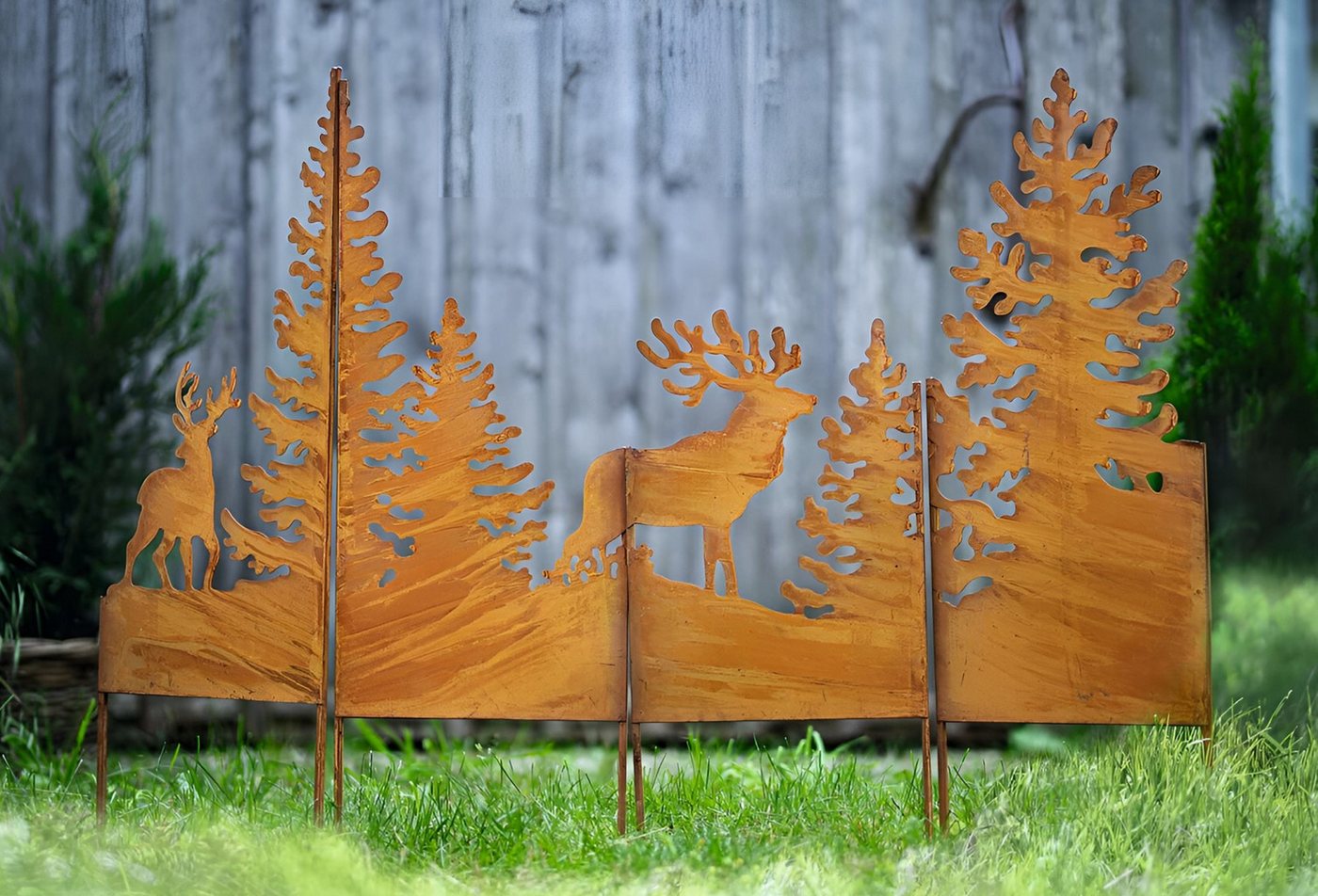 Dekoleidenschaft Gartenstecker "Hirsche im Wald" aus Metall mit Echt Rost, 120x85 cm groß, Rostdeko Dekostecker, Roststecker, Metalldeko, Gartendeko wetterfest