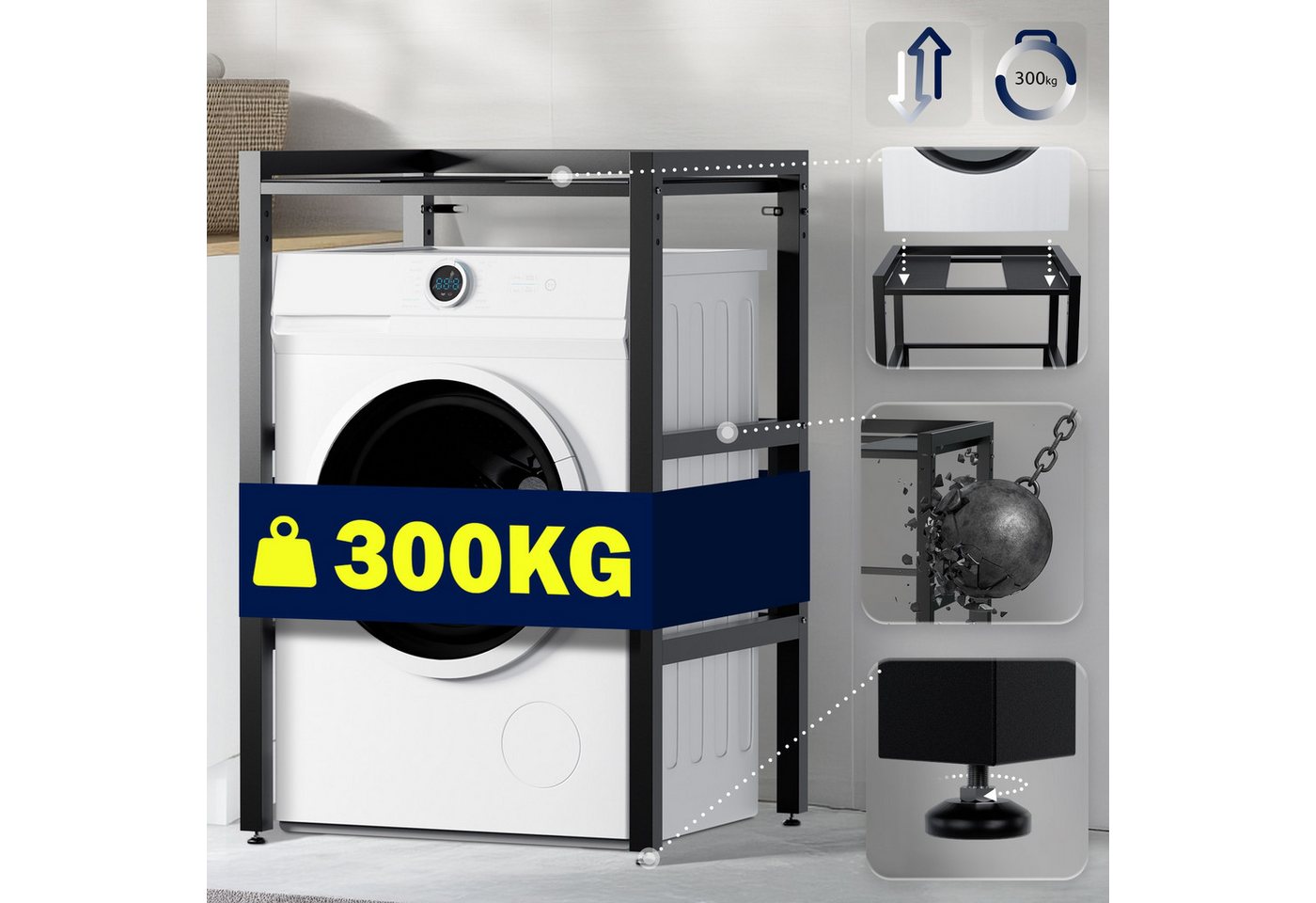 TPFLiving Waschmaschinenunterschrank Taverno (Robustes Waschmaschinenregal mit hoher Tragkraft, Ideal als Überbau oder Basis für Waschtürme) Schnelle und einfache Montage