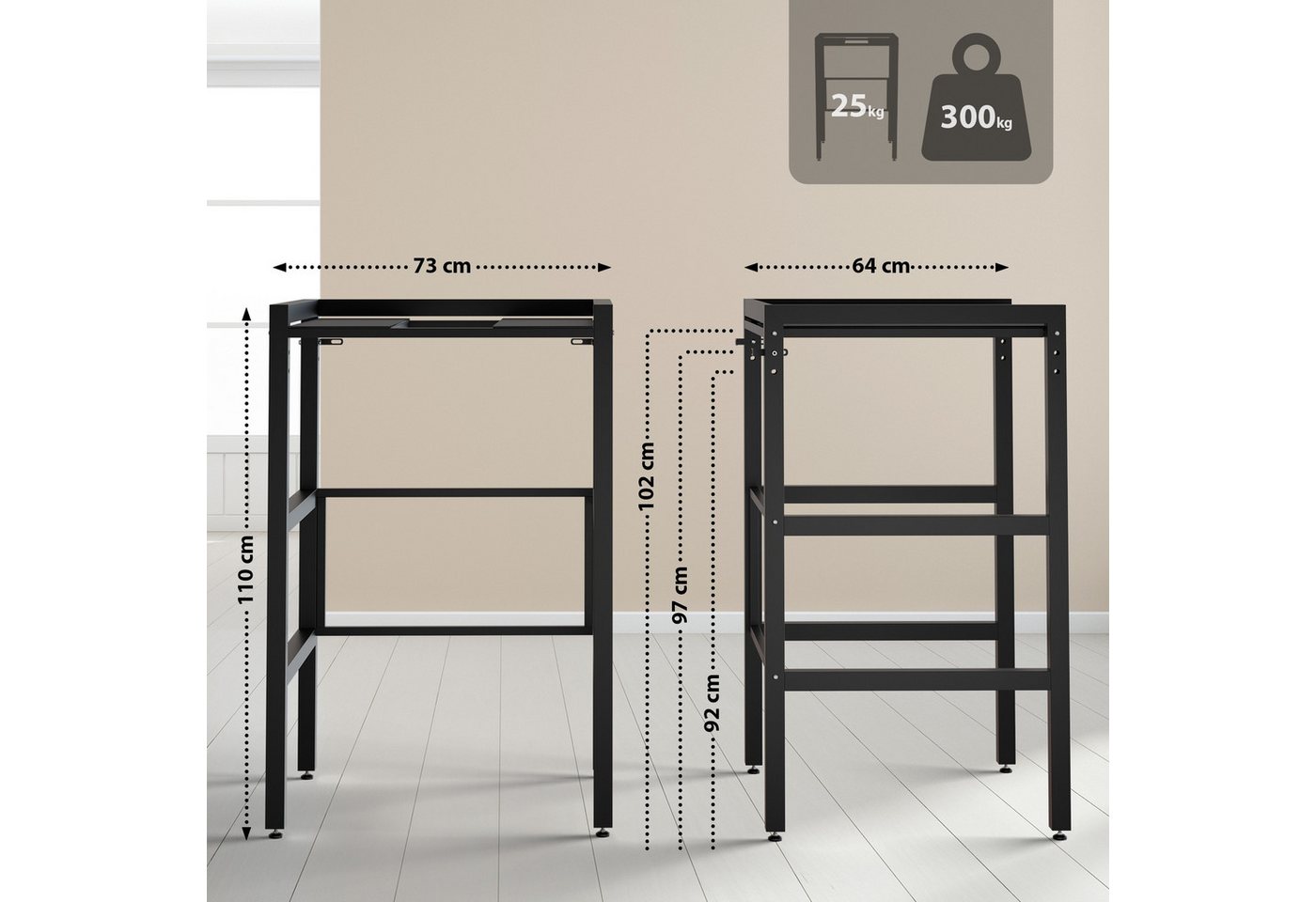 TPFLiving Waschmaschinenunterschrank Taverno (Robustes Waschmaschinenregal mit hoher Tragkraft, Ideal als Überbau oder Basis für Waschtürme) Schnelle und einfache Montage Bild 4
