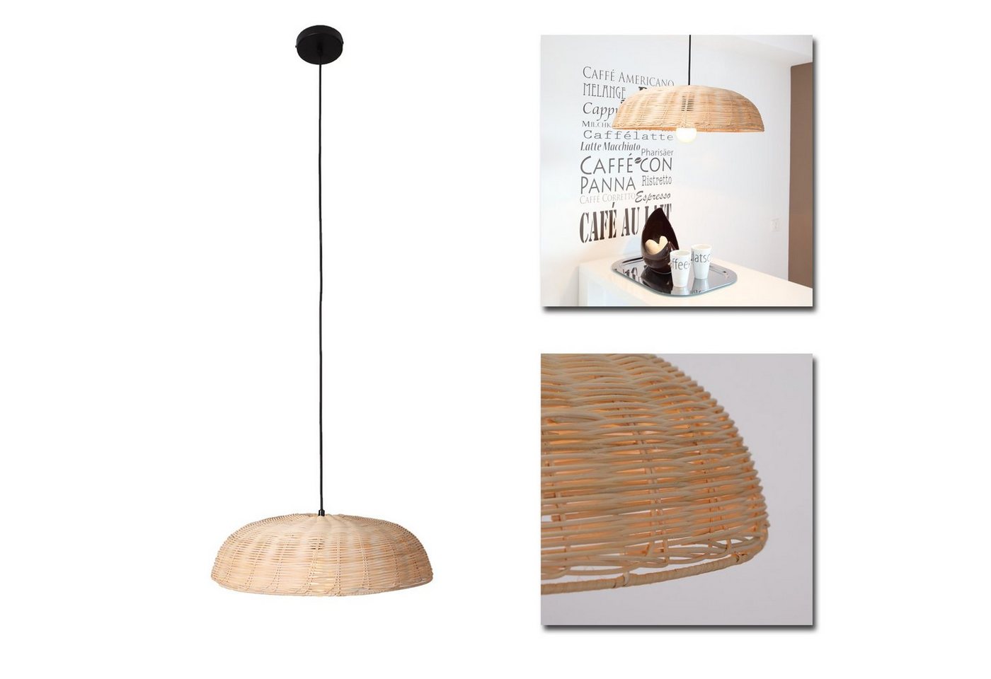 Home4Living Pendelleuchte Hängeleuchte Pendeleuchte Ø 48cm Rattan E27 Küchenlampe, ohne Leuchtmittel, Rattan
