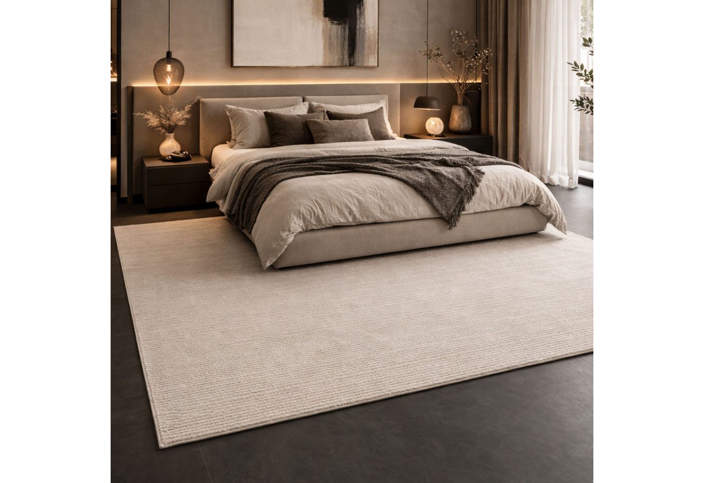Carpetilla Teppich Kurzflor Teppich Modern– Wohnzimmerteppich pflegeleicht – viele Größen, Teppich Wohnzimmer 3D effekt Boho Einfarbig hoch-tief Streifen Bild 3