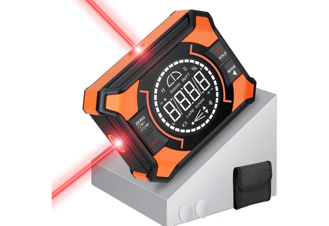 AIBISTAR Winkelmesser Digitaler Laser-Winkelmesser, 0-90°/0-180°, Magnet, IP54, LED, L:8.5 cm, 3 Linienmodi,36 LED-Leuchten,starke Magnete