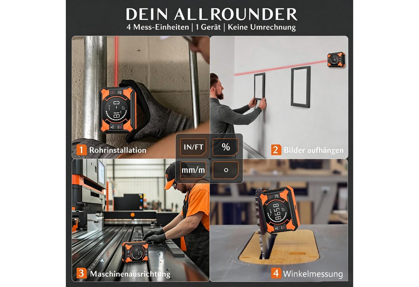 AIBISTAR Winkelmesser Digitaler Laser-Winkelmesser, 0-90°/0-180°, Magnet, IP54, LED, L:8.5 cm, 3 Linienmodi,36 LED-Leuchten,starke Magnete Bild 2