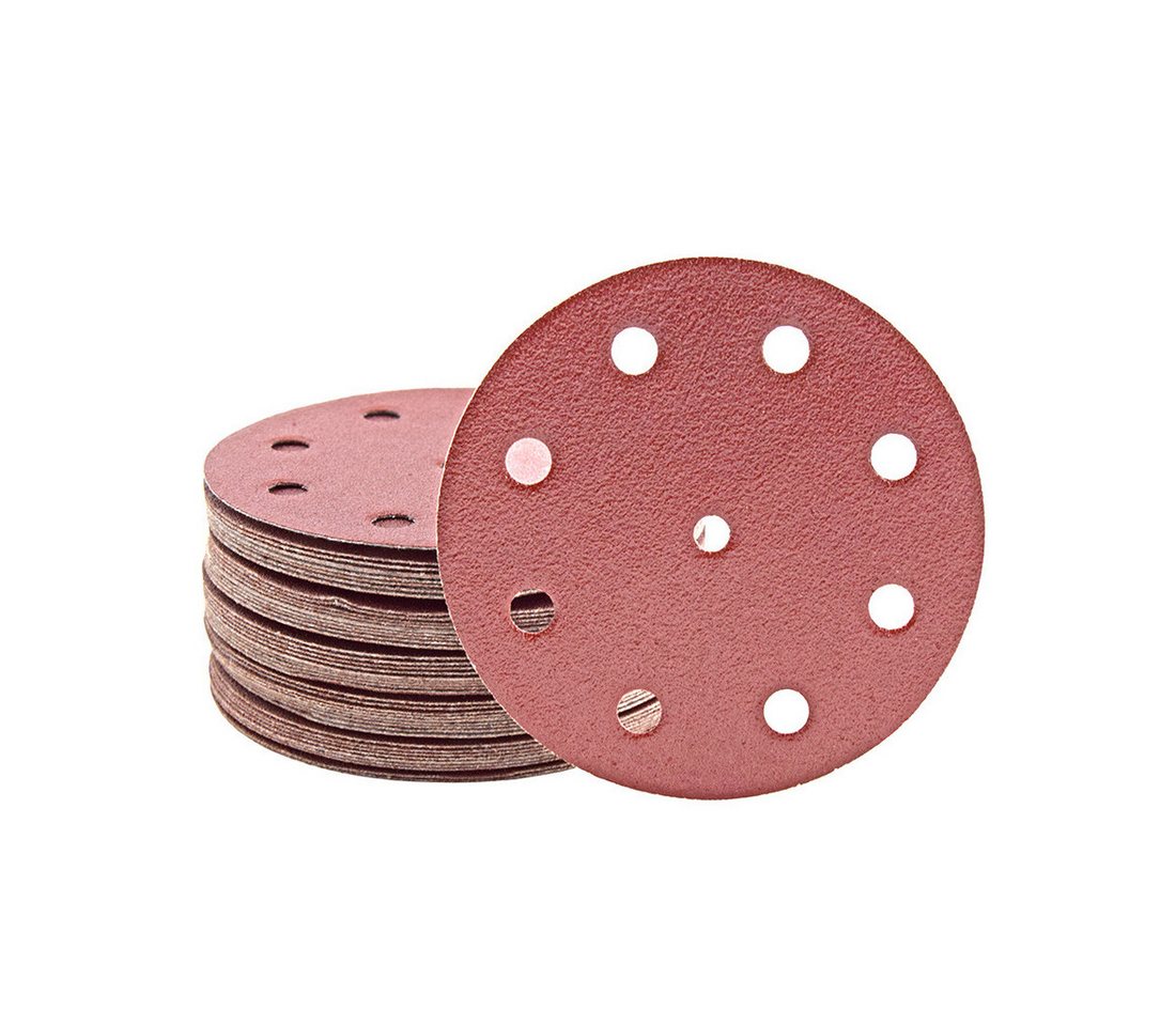MioTools Schleifscheibe Ø 125 mm 9-Loch Klett-Schleifscheiben für Exzenterschleifer, Normalkorund, 50 Stk., K80