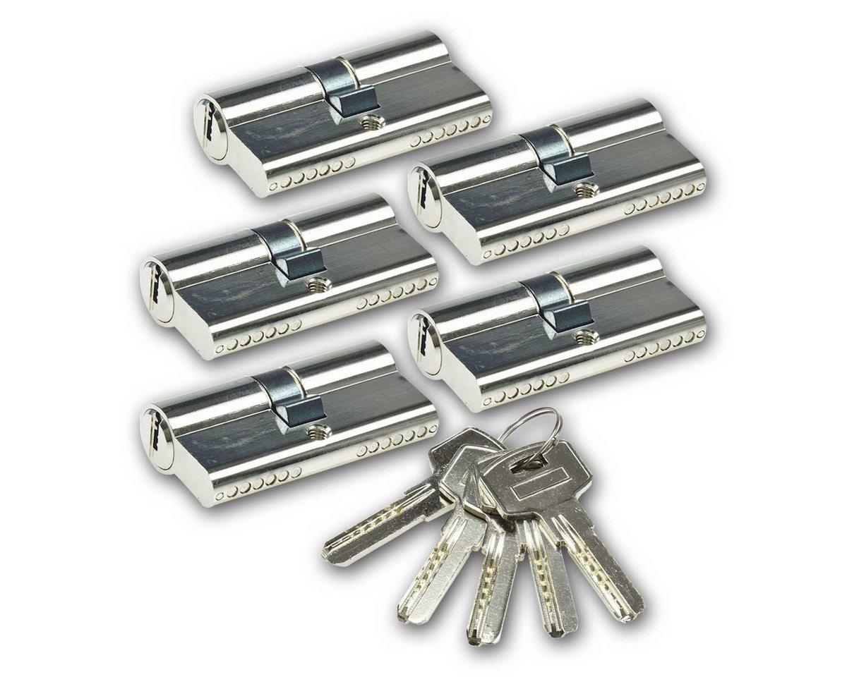ChiliTec Schließzylinder Schließzylinder-Set 5x 60mm (30+30mm) 5 Schlüssel
