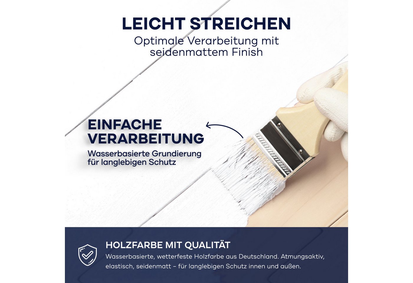 plid Holzlack Holzfarbe Holzschutzfarbe Holzlack Innen & Außen 3er Pinselset, Schnelltrocknend, verarbeitungsfertig