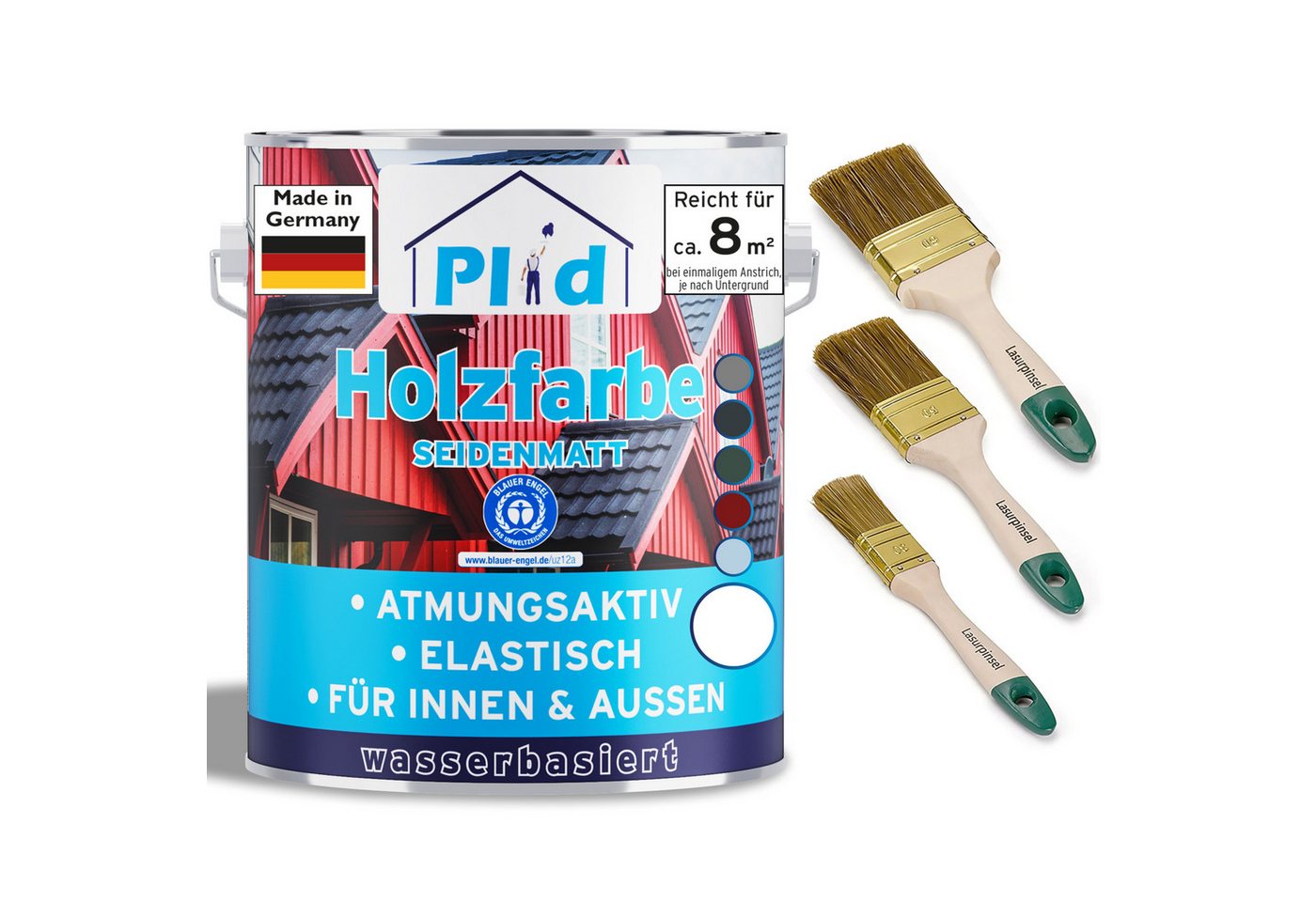 plid Holzlack Holzfarbe Holzschutzfarbe Holzlack Innen & Außen 3er Pinselset, Schnelltrocknend, verarbeitungsfertig Bild 2
