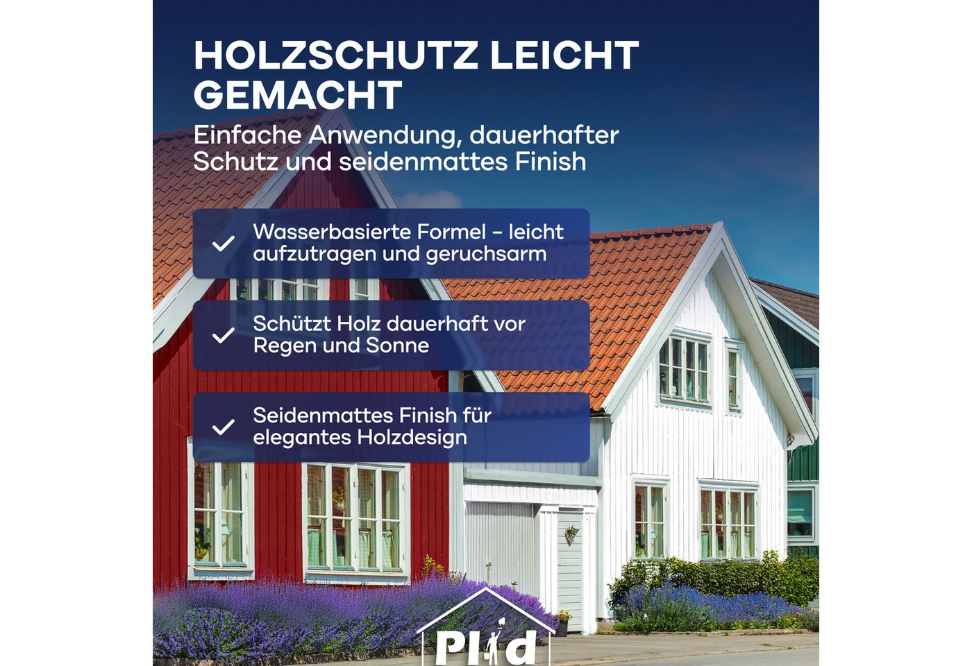 plid Holzlack Holzfarbe Holzschutzfarbe Holzlack Innen & Außen 3er Pinselset, Schnelltrocknend, verarbeitungsfertig Bild 4